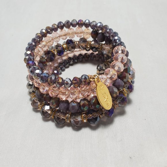 Ali Khan mauve glass bead 6 row coil bracelet - Picture 5 of 6